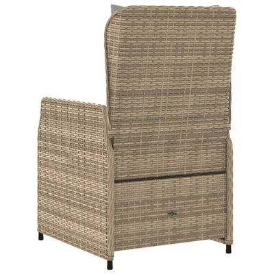 Rear view of the beige woven armchair showing storage drawer and structure