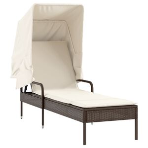 vidaXL Sun Lounger with Canopy Brown Poly Rattan