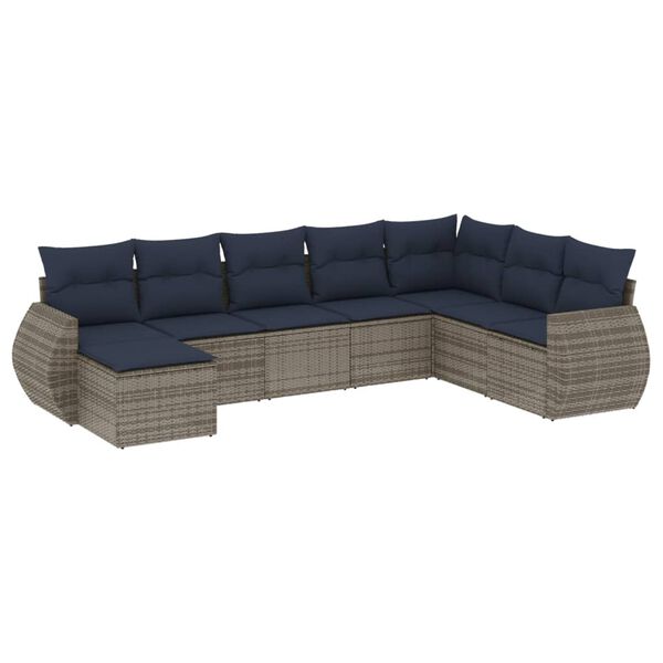 vidaXL 8 Piece Garden Sofa Set with Cushions Grey Poly Rattan