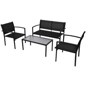 vidaXL Patio Furniture Black Powder-coated steel, Textilene, Tempered glass