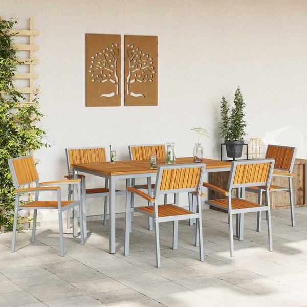 vidaXL Garden Dining Set 7 pcs Grey Solid Acacia Wood