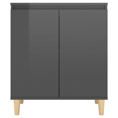 vidaXL Sideboard&Solid Wood Legs High Gloss Gray 23.6"x13.8"x27.6" Engineered Wood