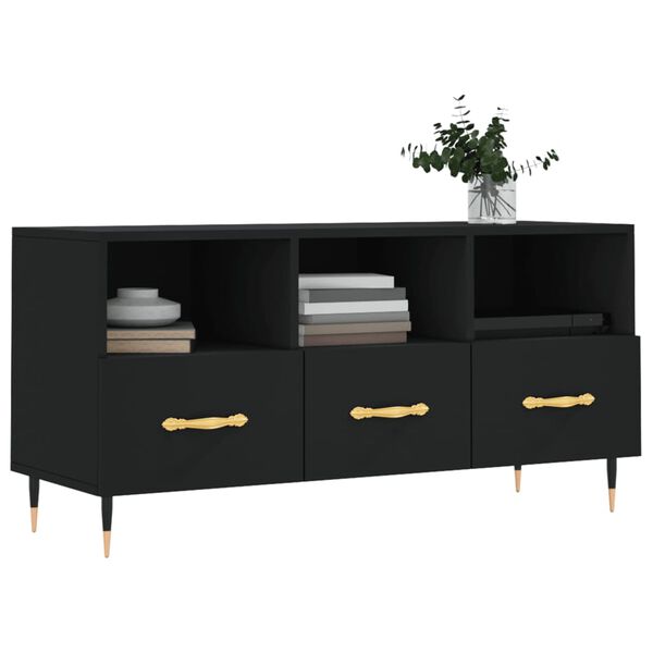 vidaXL TV Cabinet Black Engineered wood, iron 40.2 in wide TV Cabinet