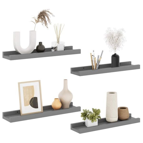vidaXL Wall Shelf Set of 4 Grey MDF Small Wall Shelf Rectangular