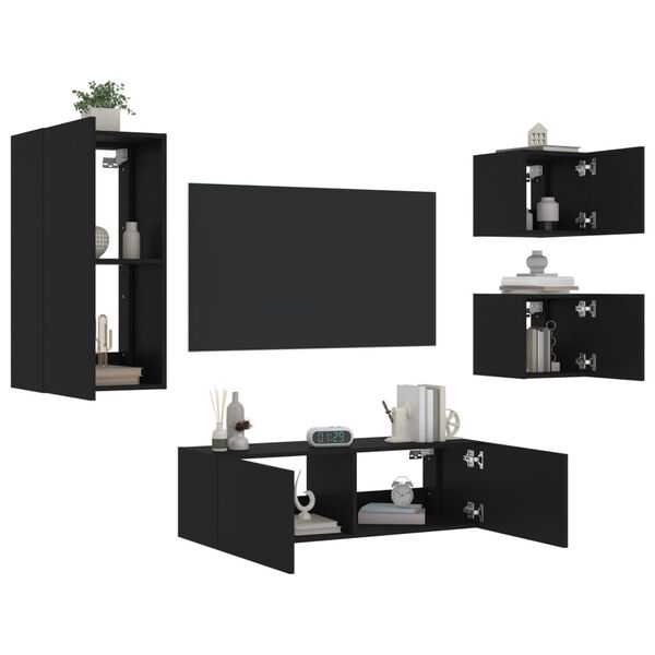 vidaXL 4 Piece TV Wall Stands with LED Lights Black