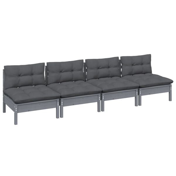 vidaXL 4-seater Garden Sofa Grey Solid pinewood Medium Modular