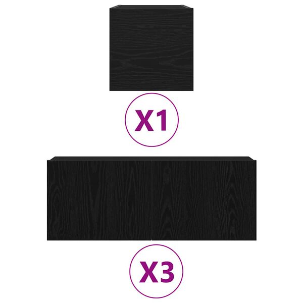 vidaXL TV Cabinet Set Wall-mounted Black Oak Engineered Wood