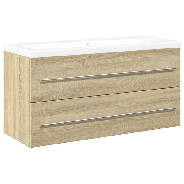 vidaXL Bathroom Furniture Set Sonoma oak, white Engineered wood, ceramic