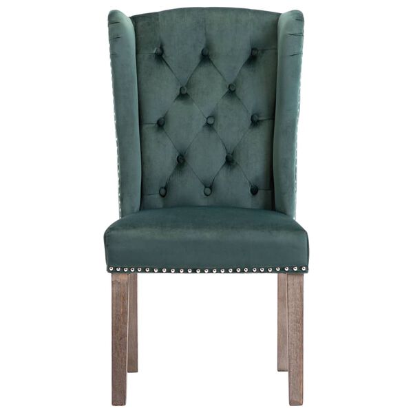 vidaXL Dining Chair Dark Green Velvet, Solid Rubberwood Medium