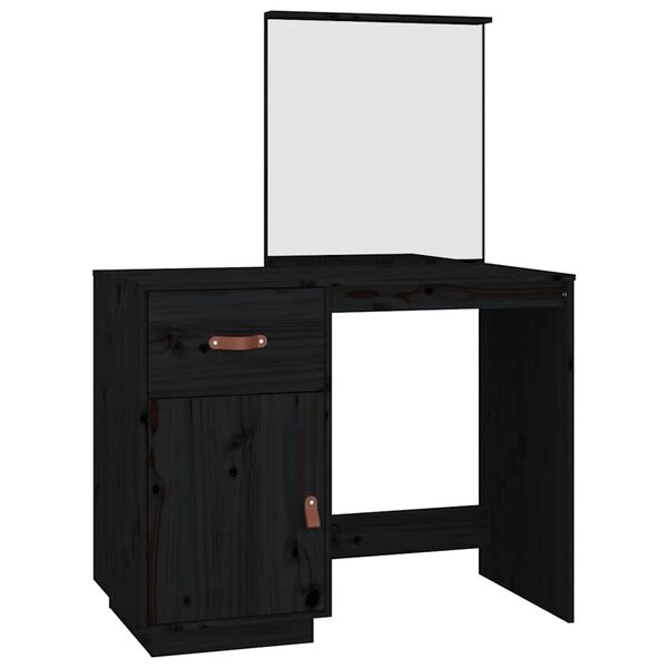 vidaXL Dressing Table Black Solid Pine Wood Medium Dressing Table