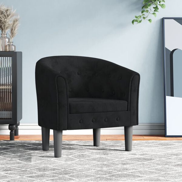 vidaXL Tub Chair Black Velvet (100% Polyester), Pinewood, Plywood, Foam