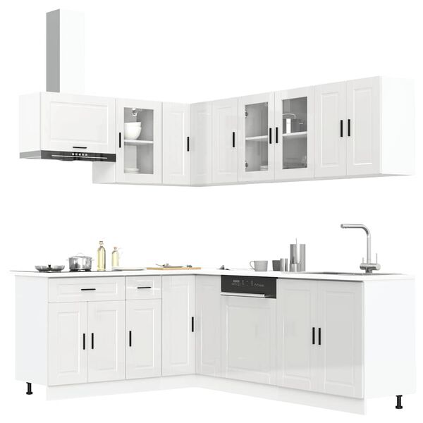 vidaXL Kitchen Cabinet Set Gloss white Engineered wood and glass Large