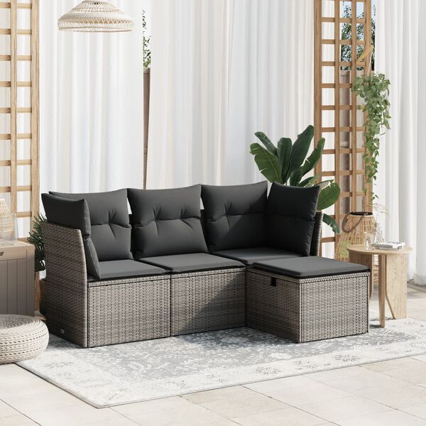 vidaXL Garden Sofa Set Grey PE rattan, powder-coated steel, 100% polyester