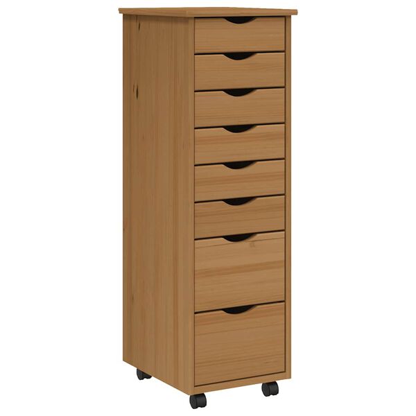 vidaXL Rolling Cabinet Honey Brown Solid Pine Wood, Engineered Wood, Plastic
