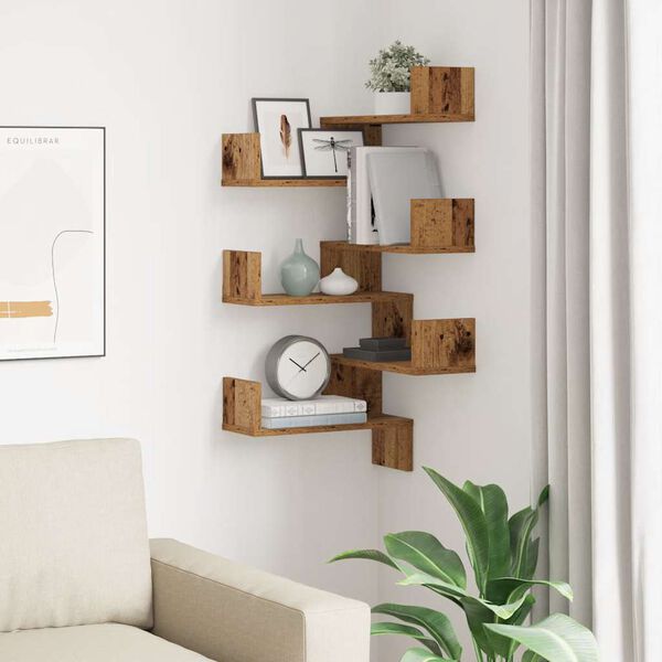 vidaXL Wall Corner Shelf Set of 2 Old wood Engineered wood
