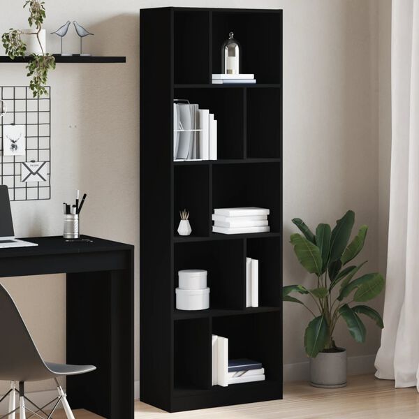vidaXL Bookcase Black Engineered Wood Medium Bookcase Rectangular