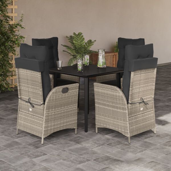 vidaXL 5 Piece Patio Dining Set with Cushions Light Grey Poly Rattan