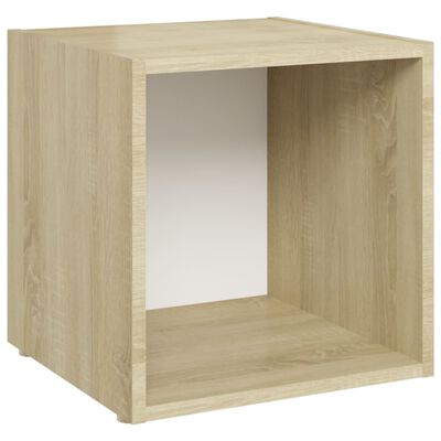 vidaXL TV Stand White and Sonoma Oak 14.6"x13.8"x14.6" Engineered Wood