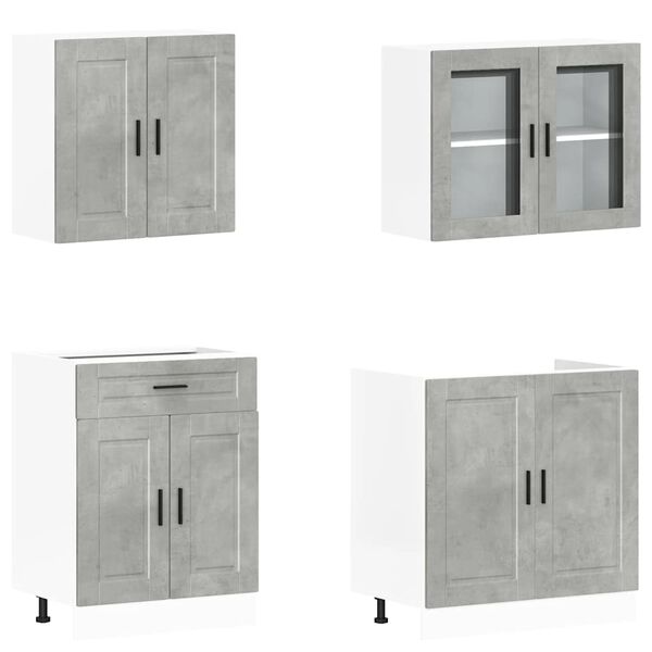 vidaXL Kitchen Cabinet Set Concrete gray Engineered wood and glass Normal