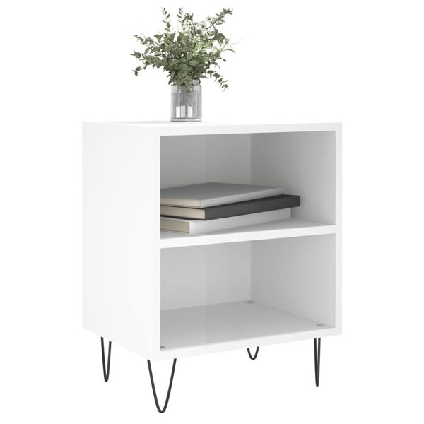 vidaXL Bedside Cabinet High gloss white Engineered wood, iron