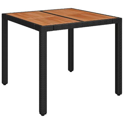 vidaXL Patio Table with Wooden Top Black 35.4"x35.4"x29.5" Poly Rattan