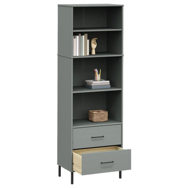 vidaXL Bookcase Grey Solid pine wood Tall Bookcase Rectangular