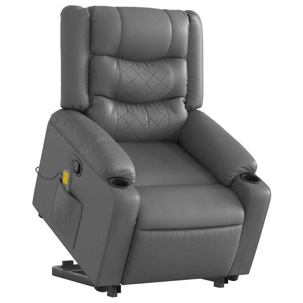 vidaXL Stand up Massage Recliner Chair Gray Faux Leather