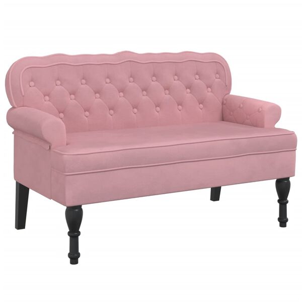 vidaXL Bench Pink Velvet (100% polyester), plywood, solid rubber wood, foam