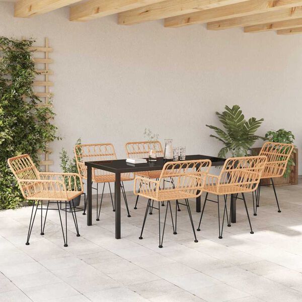 vidaXL Garden Dining Set 7 pcs Brown Powder-Coated Steel