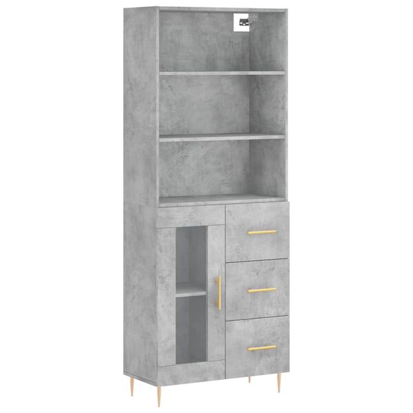 vidaXL Highboard Concrete Grey Engineered Wood, Iron, Glass Extra Tall