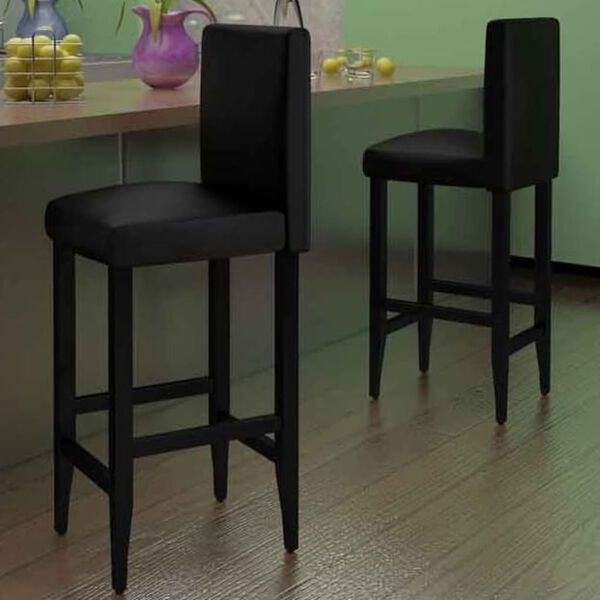vidaXL Bar Stool Set of 2 Black Faux Leather Standard