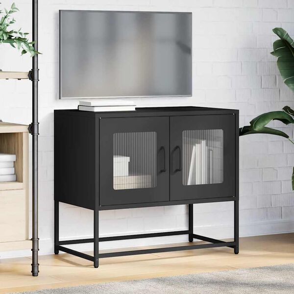 vidaXL TV Cabinet Black Cold-rolled Steel TV Cabinet Rectangular