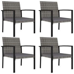 vidaXL Garden Dining Chair Set of 4 Gray Poly Rattan, Powder-Coated Steel