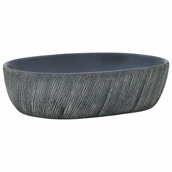 vidaXL Countertop Basin Black and Grey Oval 18.5x13.0x5.1" Ceramic