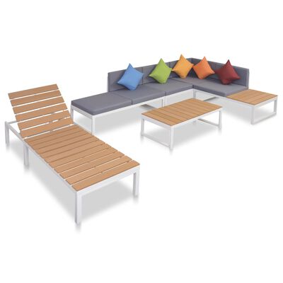vidaXL 5 Piece Patio Lounge Set with Cushions Aluminum and WPC