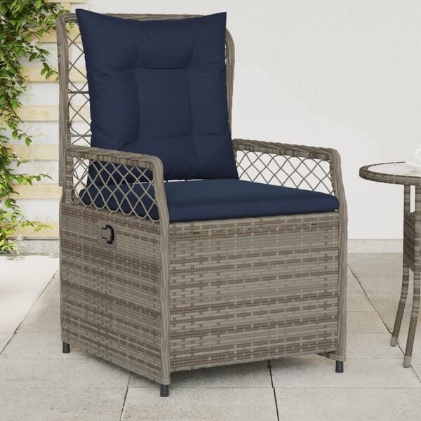 vidaXL Reclining Patio Chair Gray PE rattan Standard Adjustable Feet