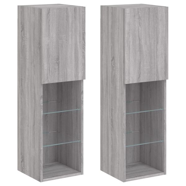 vidaXL TV Cabinet Set of 2 Grey Sonoma Engineered wood, glass Medium