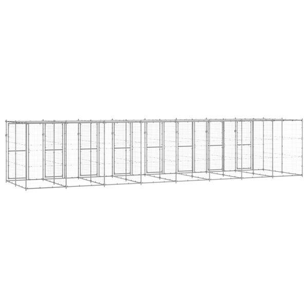 vidaXL Dog Kennel Silver Galvanized steel, PE Dog Kennel Rectangular