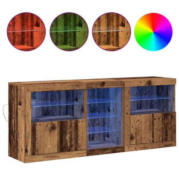 vidaXL LED Sideboard Old Wood 63.78 x 14.57 x 26.38 in Engineered Wood