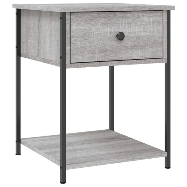 vidaXL Bedside Table Grey sonoma Engineered wood, iron 17.3x17.7x22.8 in
