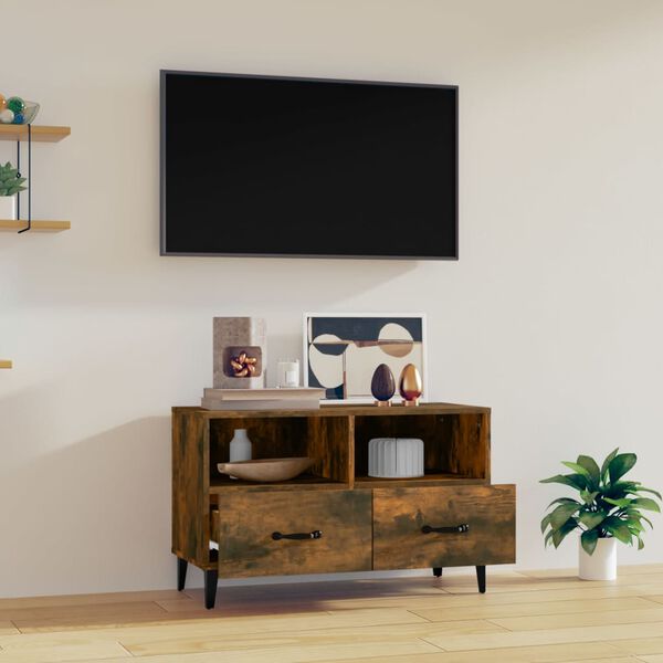 vidaXL TV Cabinet Smoked Oak Engineered Wood, Iron TV Cabinet
