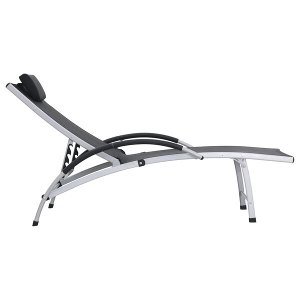 vidaXL Sun Lounger Black, Silver Textilene, Aluminum with Powder Coating