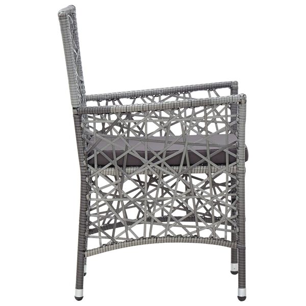 vidaXL Outdoor Dining Chair Set of 2 Grey PE Rattan and Steel Medium