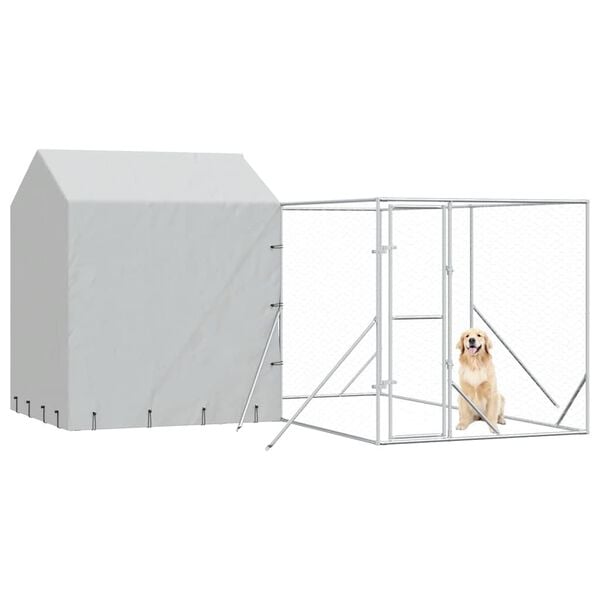 vidaXL Outdoor Dog Kennel Silver Galvanized steel, Polyethylene