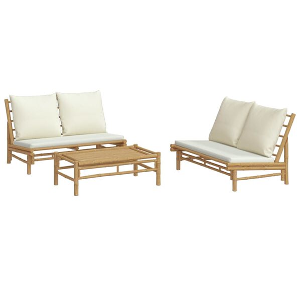 vidaXL Garden Lounge Set Cream White, Natural Bamboo, Polyester Modular