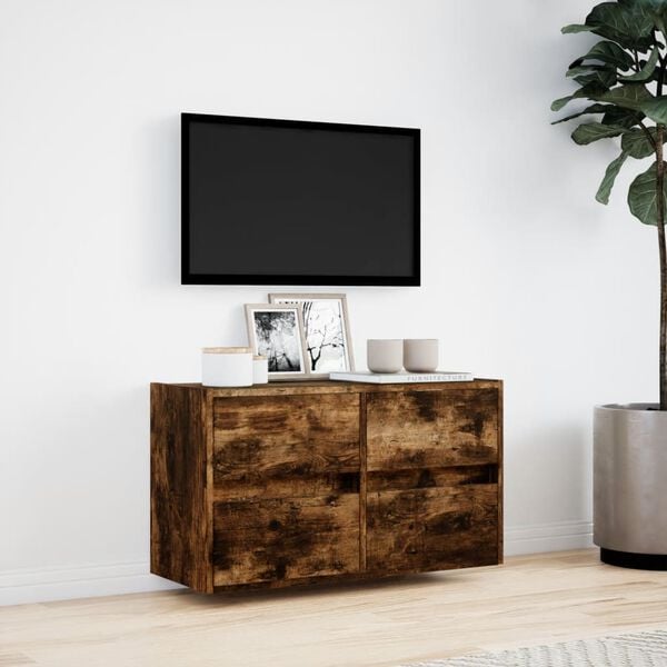 vidaXL TV Wall Cabinet Smoked Oak Engineered Wood 31.5 in