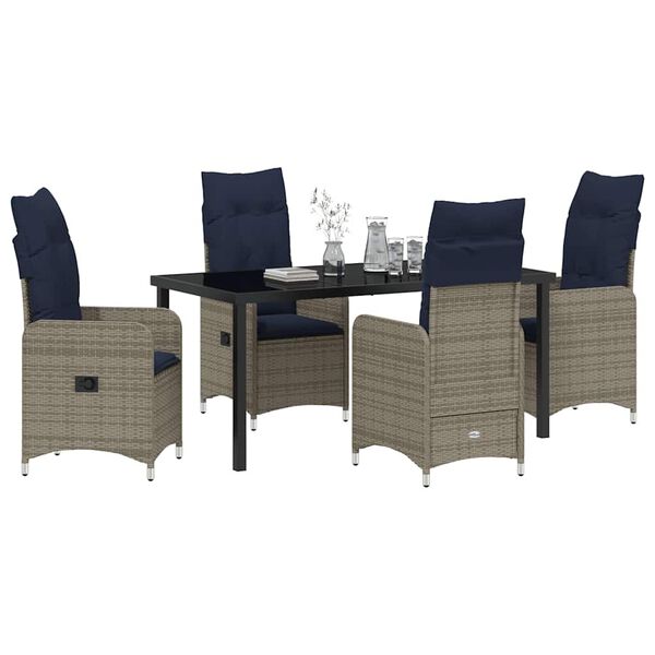 vidaXL Table and Chair Set with Cushion 5 pcs Grey PE Rattan