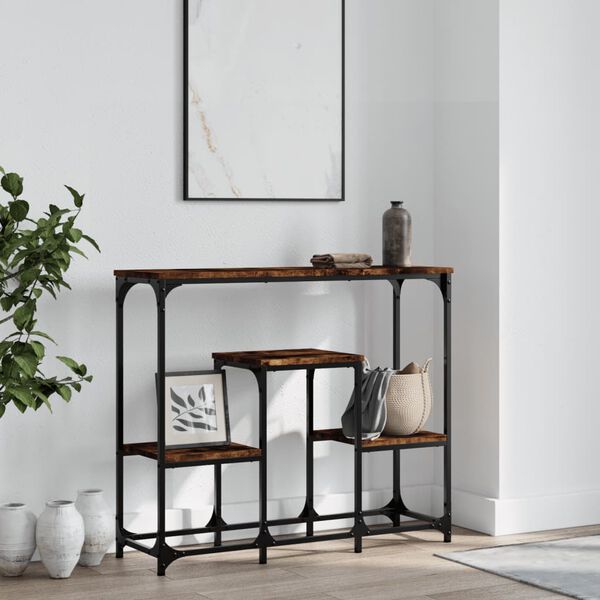vidaXL Console Table Smoked Oak Engineered Wood Narrow Industrial