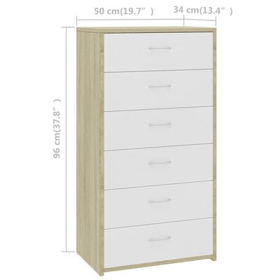 vidaXL Sideboard with 6 Drawers White and Sonoma Oak 19.7"x13.4"x37.8" Chipboard