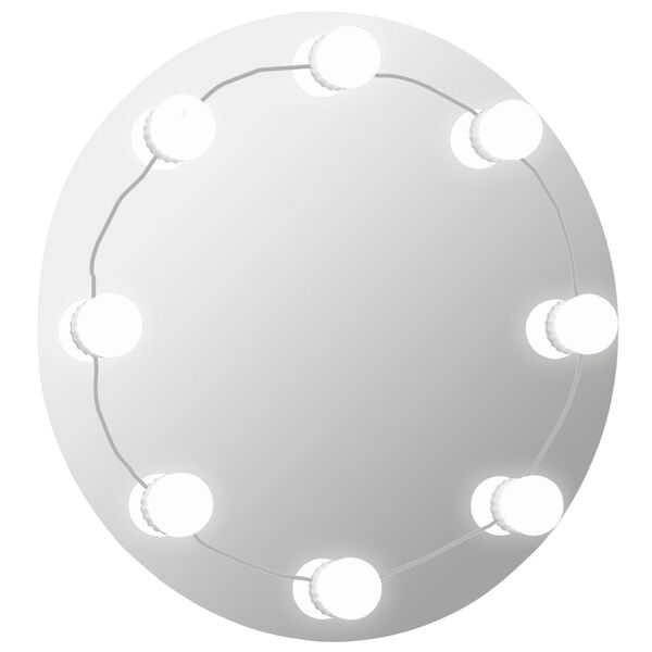vidaXL Wall Mirror With LED Light Silver Glass, Plastic 19.7 in Diameter